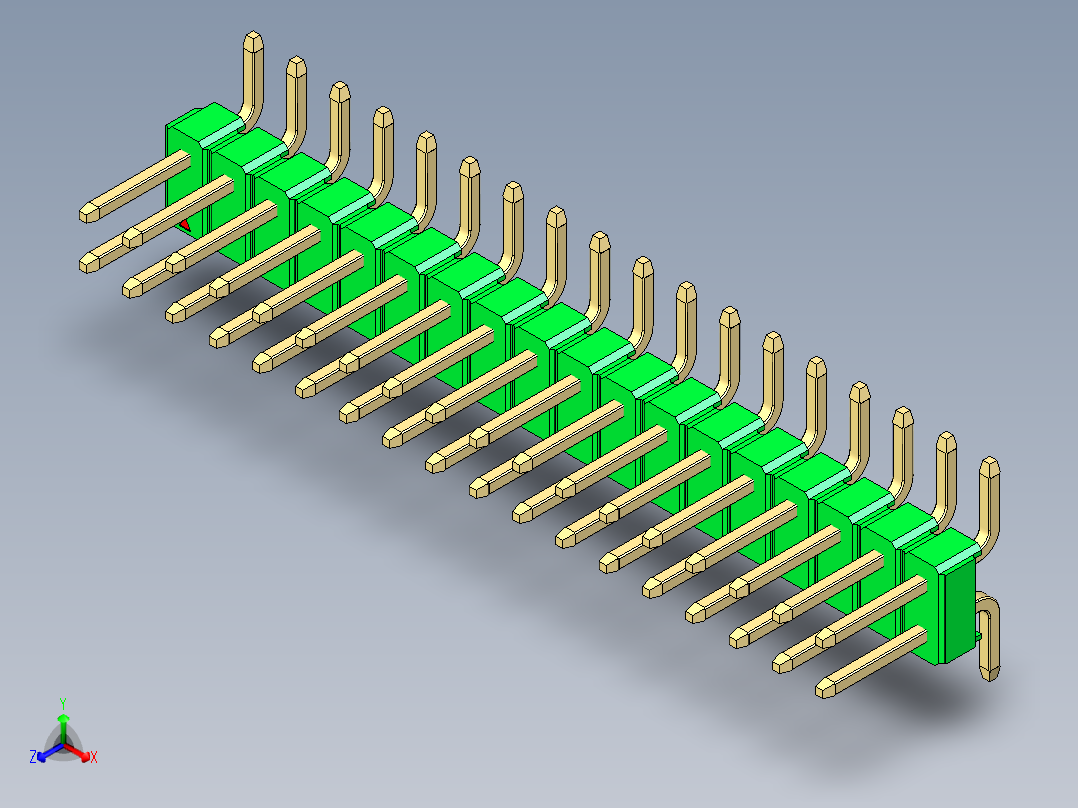 彩色公排针 100mil 2.54mm 系列-DS1022_green_36p_100mil_TypeSMT_rev1.0正等轴测图