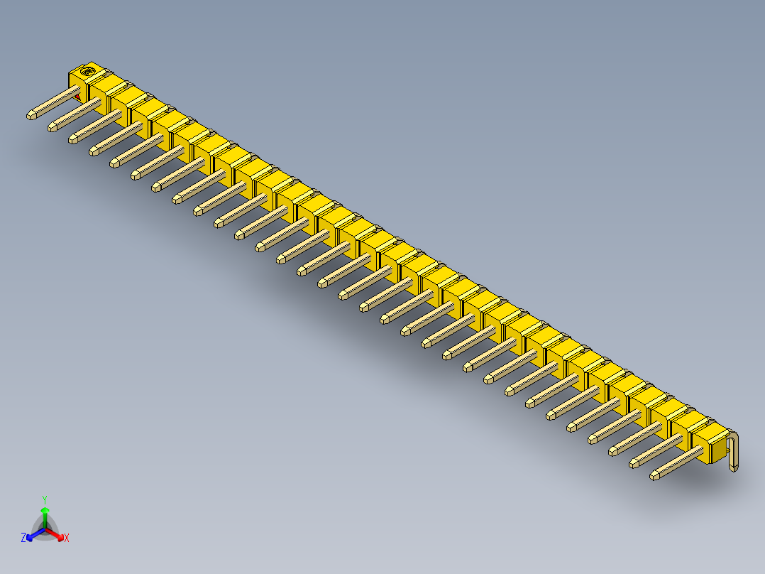 彩色公排针 100mil 2.54mm 系列-DS1022_yellow_1x31p_100mil_TypeD_rev1.0正等轴测图