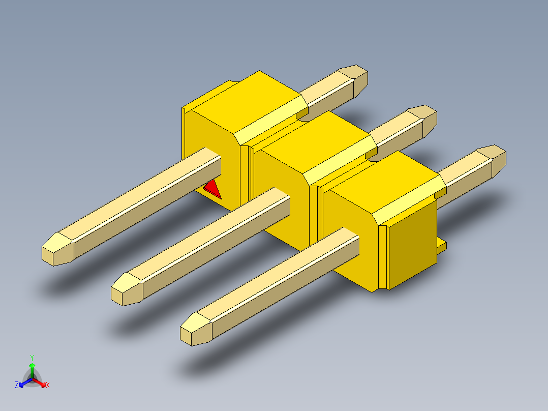 彩色公头100mil（2.54mm）系列-DS1021_yellow_1x03p_100mil_Type1_rev1.0正等轴测图