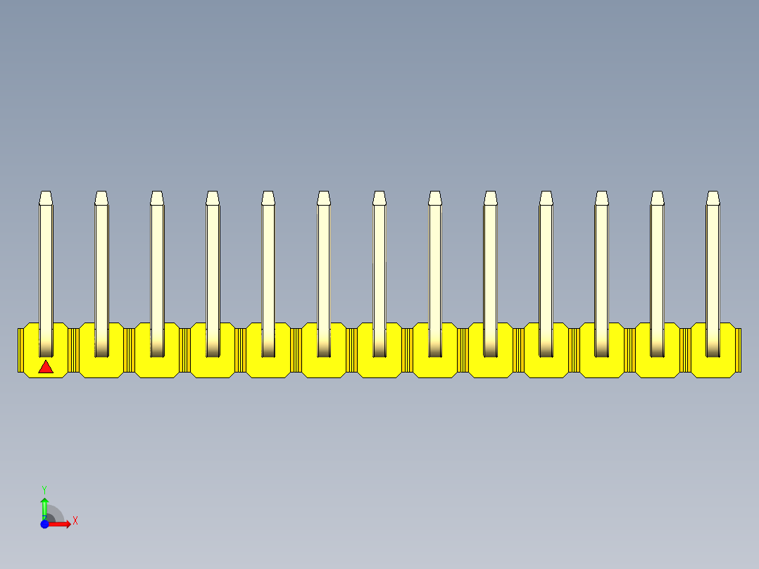 彩色公排针 100mil 2.54mm 系列-DS1022_yellow_13p_100mil_TypeU_rev1.0前视图