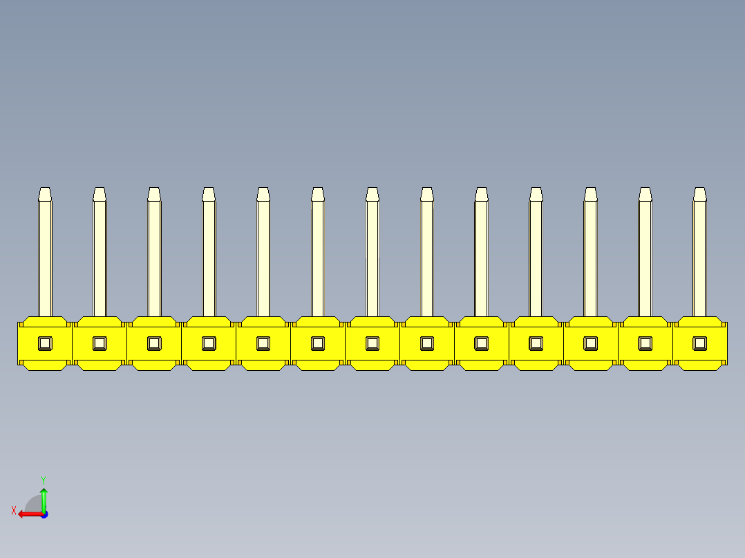 彩色公排针 100mil 2.54mm 系列-DS1022_yellow_13p_100mil_TypeU_rev1.0后视图
