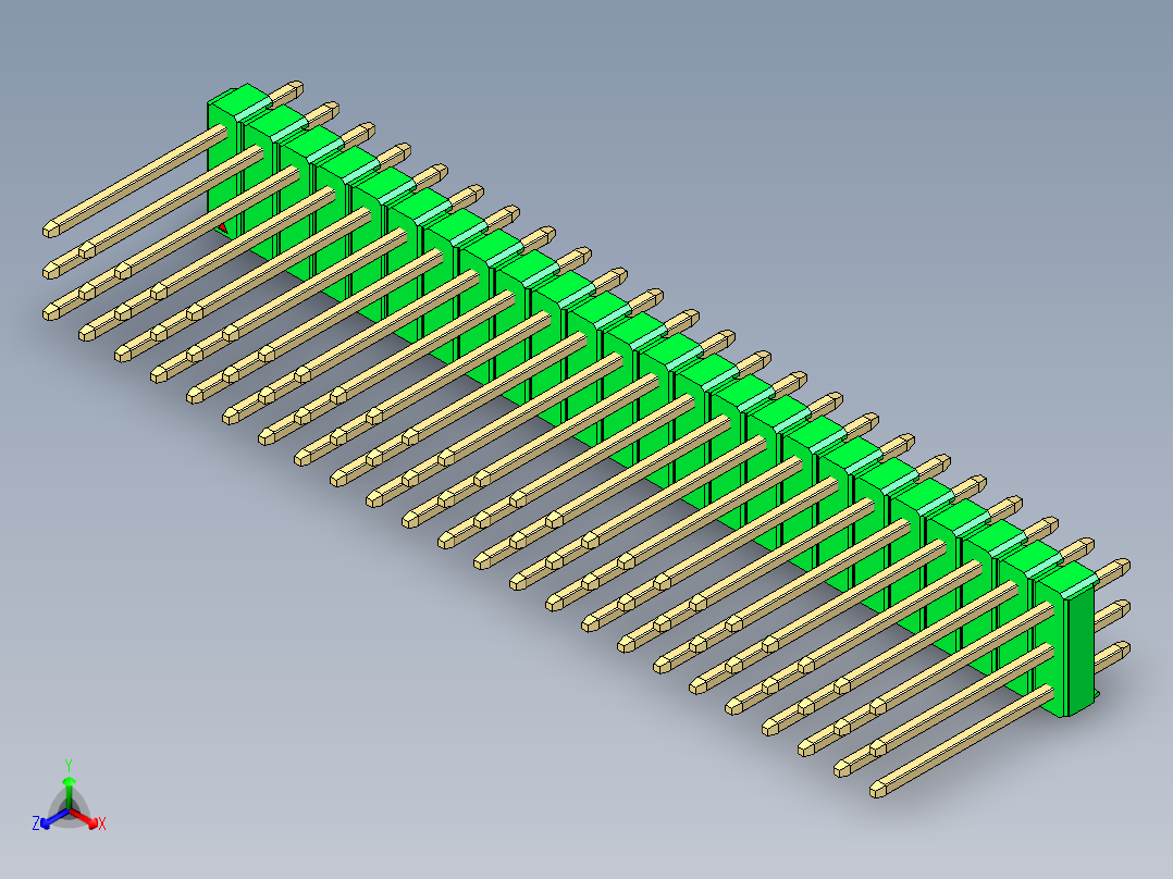 彩色公头100mil（2.54mm）系列-DS1021_green_3x24p_100mil_Type5_rev1.0正等轴测图
