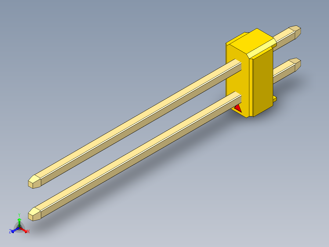 彩色公头100mil（2.54mm）系列-DS1021_yellow_2x01p_100mil_Type19_rev1.0正等轴测图