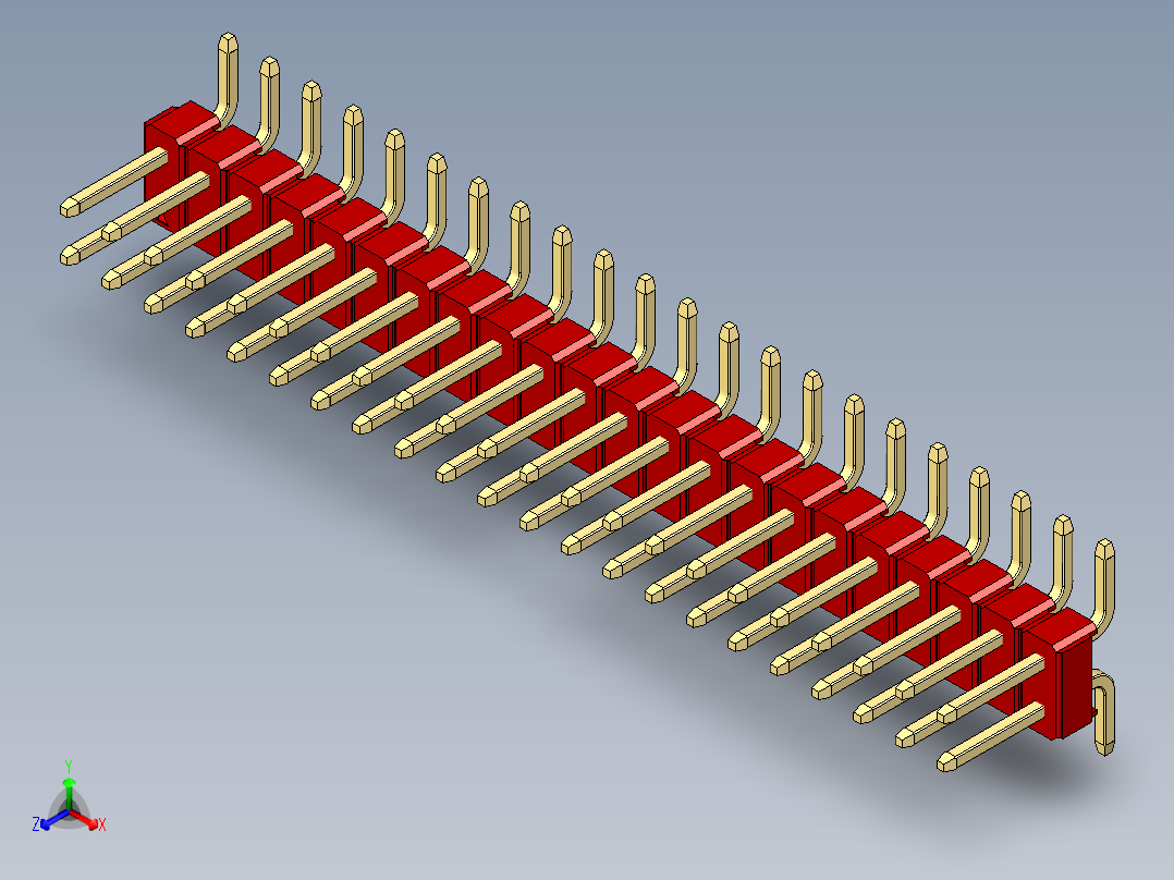 彩色公排针 100mil 2.54mm 系列-DS1022_red_44p_100mil_TypeSMT_rev1.0正等轴测图