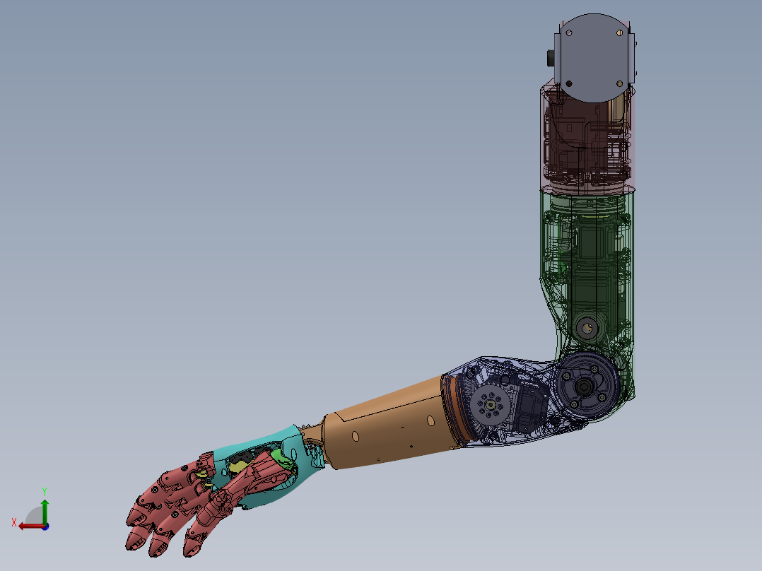 仿生机械手机器人手臂手掌3D后视图
