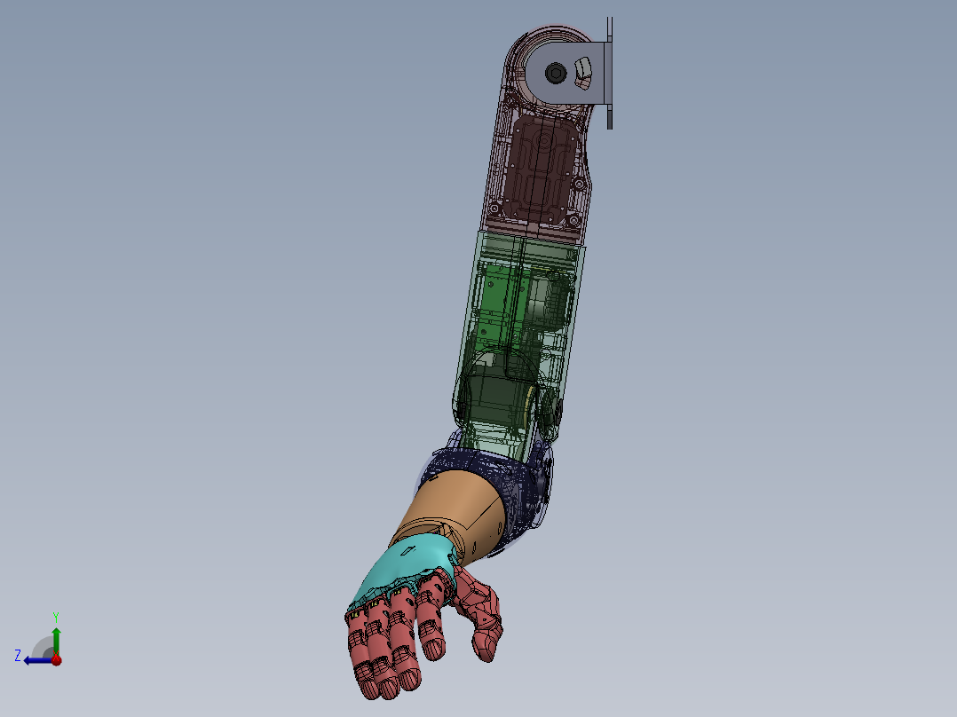 仿生机械手机器人手臂手掌3D右视图
