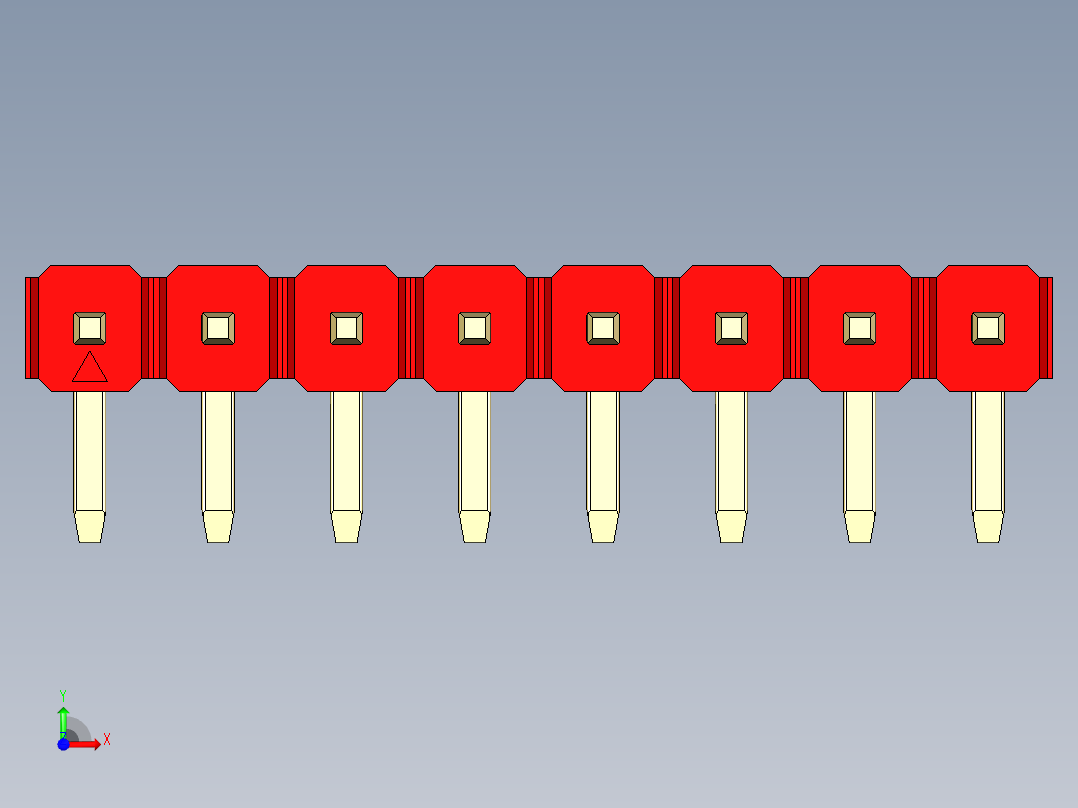 彩色公排针 100mil 2.54mm 系列-DS1022_red_1x08p_100mil_TypeD_rev1.0前视图