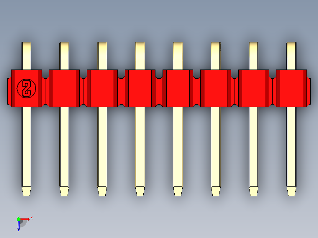 彩色公排针 100mil 2.54mm 系列-DS1022_red_1x08p_100mil_TypeD_rev1.0俯视图