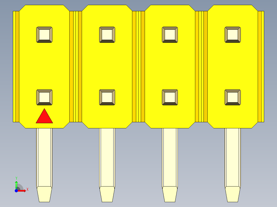 彩色公排针 100mil 2.54mm 系列-DS1022_yellow_2x04p_100mil_TypeD_rev1.0前视图
