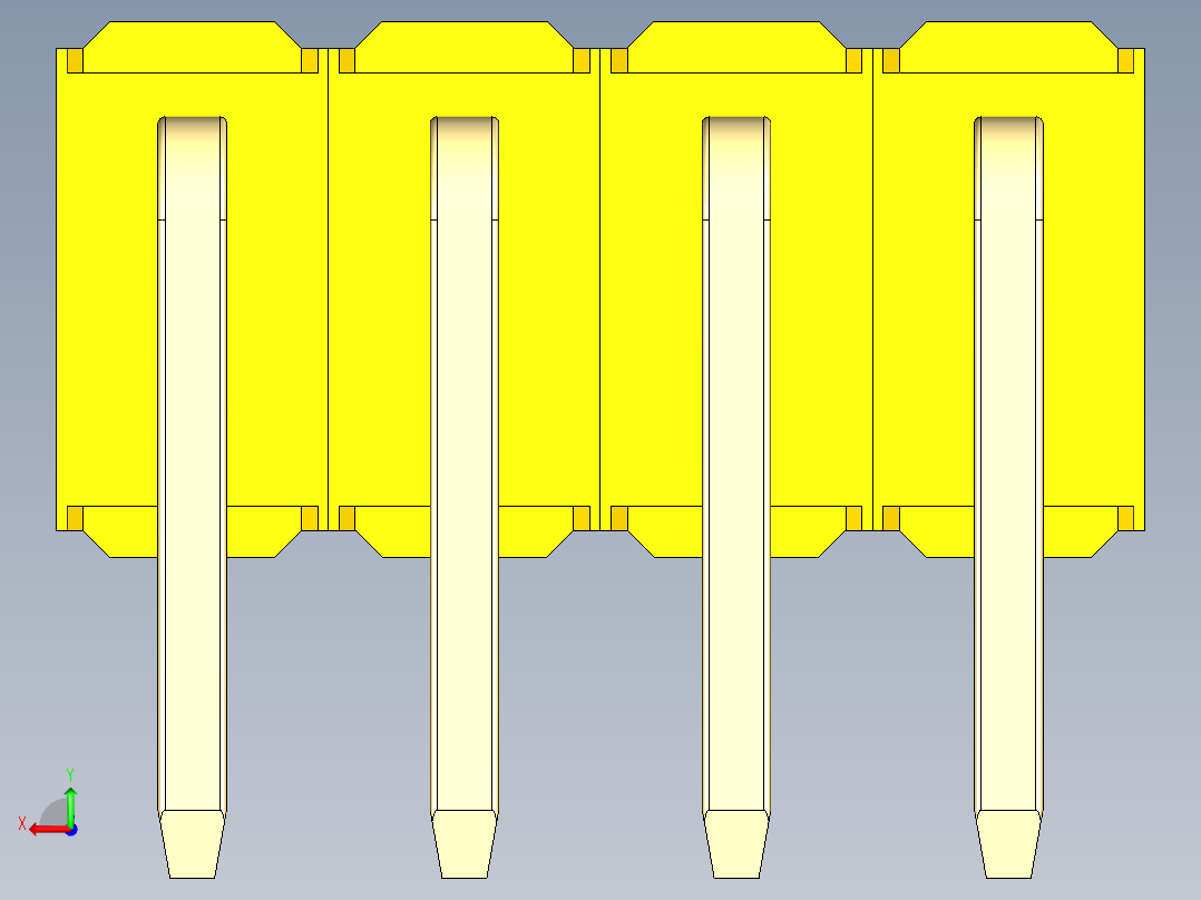 彩色公排针 100mil 2.54mm 系列-DS1022_yellow_2x04p_100mil_TypeD_rev1.0后视图