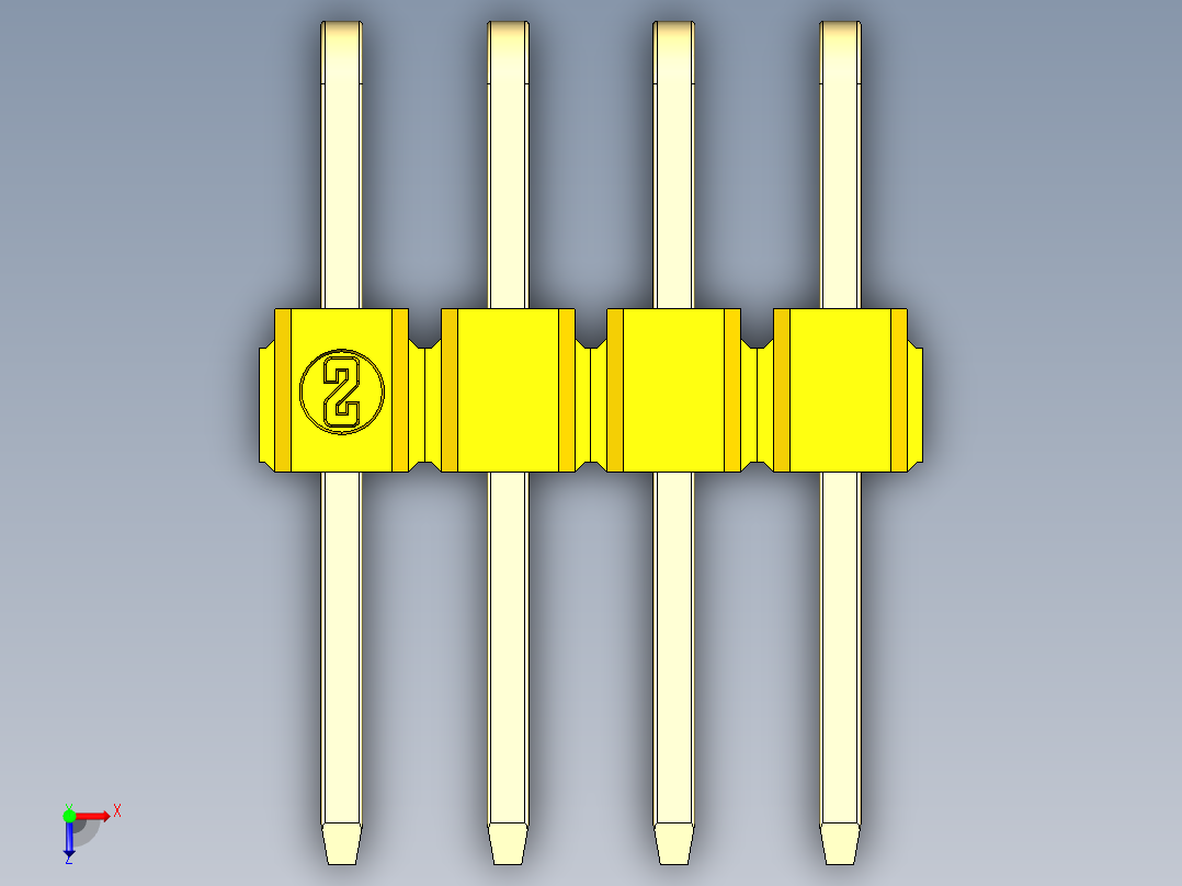 彩色公排针 100mil 2.54mm 系列-DS1022_yellow_2x04p_100mil_TypeD_rev1.0俯视图