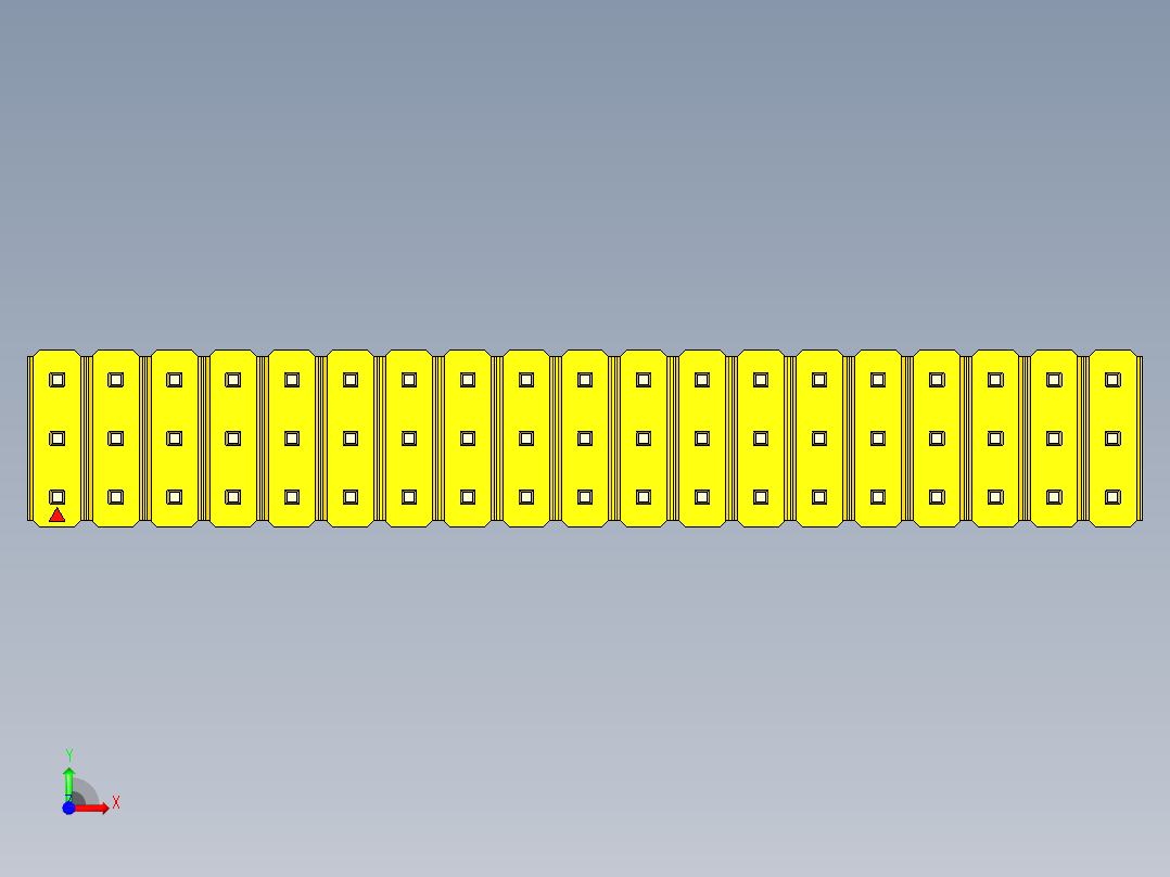 彩色公头100mil（2.54mm）系列-DS1021_yellow_3x19p_100mil_Type43_rev1.0前视图