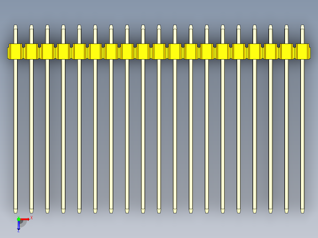 彩色公头100mil（2.54mm）系列-DS1021_yellow_3x19p_100mil_Type43_rev1.0俯视图