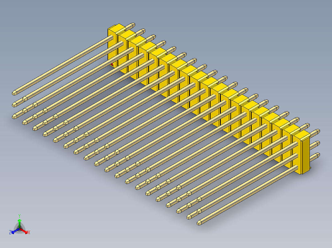 彩色公头100mil（2.54mm）系列-DS1021_yellow_3x19p_100mil_Type43_rev1.0正等轴测图