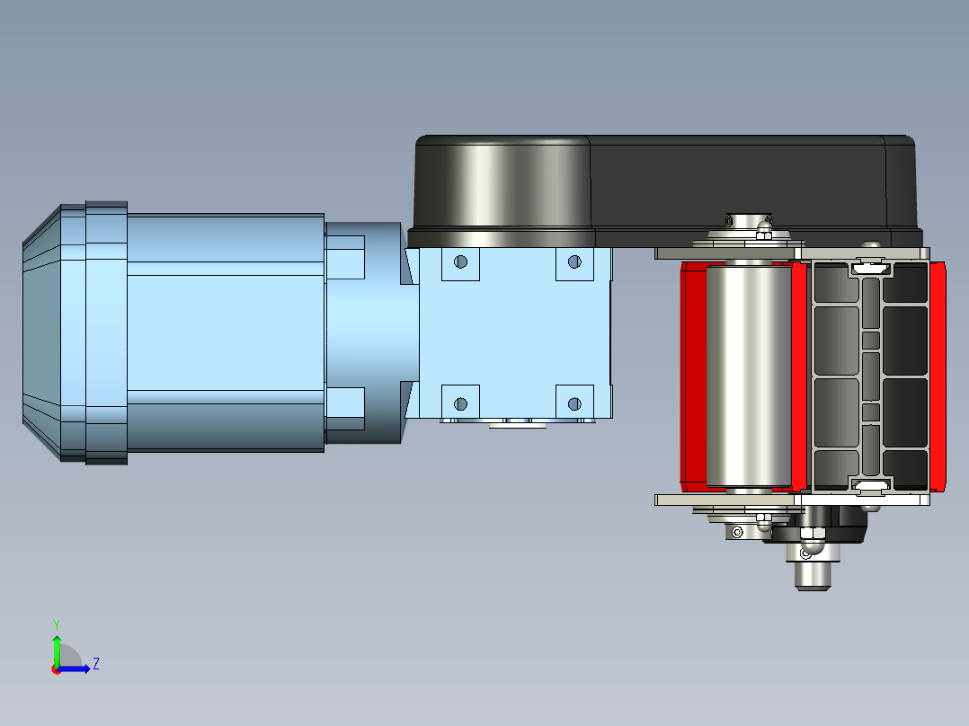 带下部齿轮电机V2.0的带式输送机驱动辊总成左视图