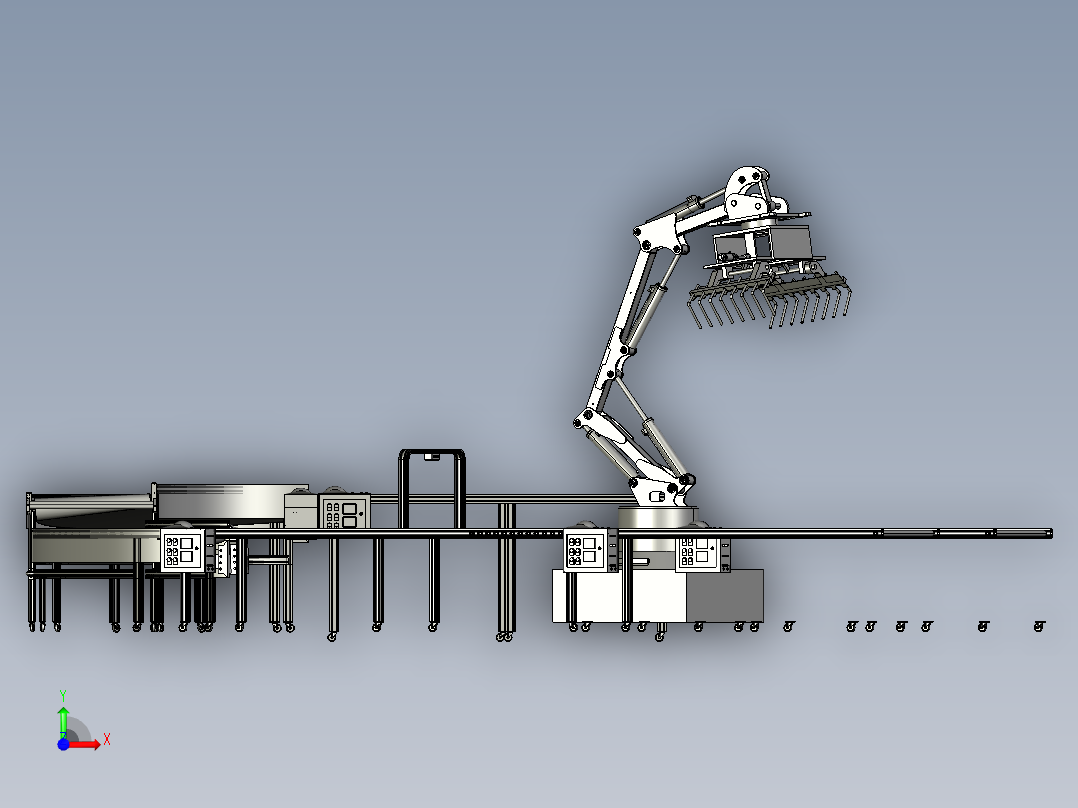 弯角可调分拣机装配前视图