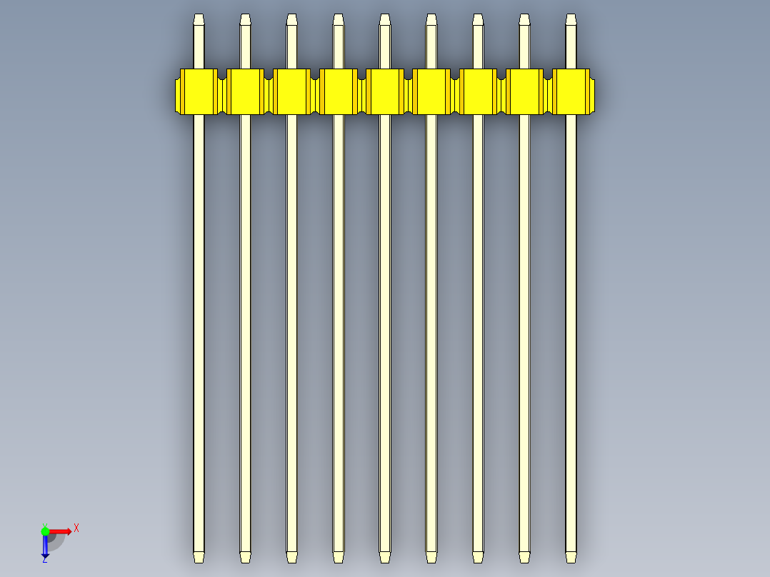 彩色公头100mil（2.54mm）系列-DS1021_yellow_1x09p_100mil_Type43_rev1.0俯视图