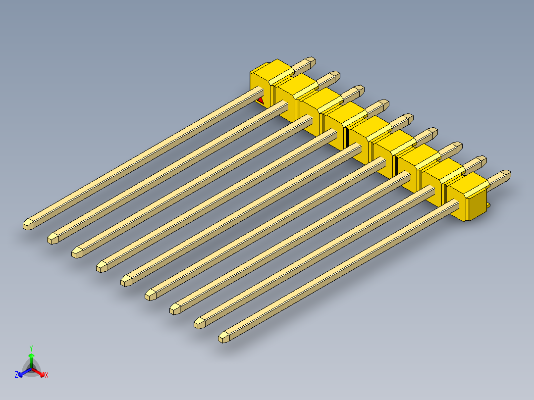 彩色公头100mil（2.54mm）系列-DS1021_yellow_1x09p_100mil_Type43_rev1.0正等轴测图