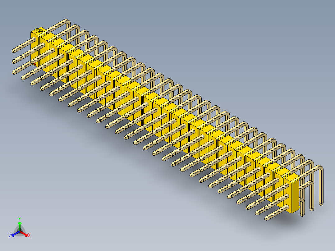 彩色公排针 100mil 2.54mm 系列-DS1022_yellow_3x28p_100mil_TypeD_rev1.0正等轴测图