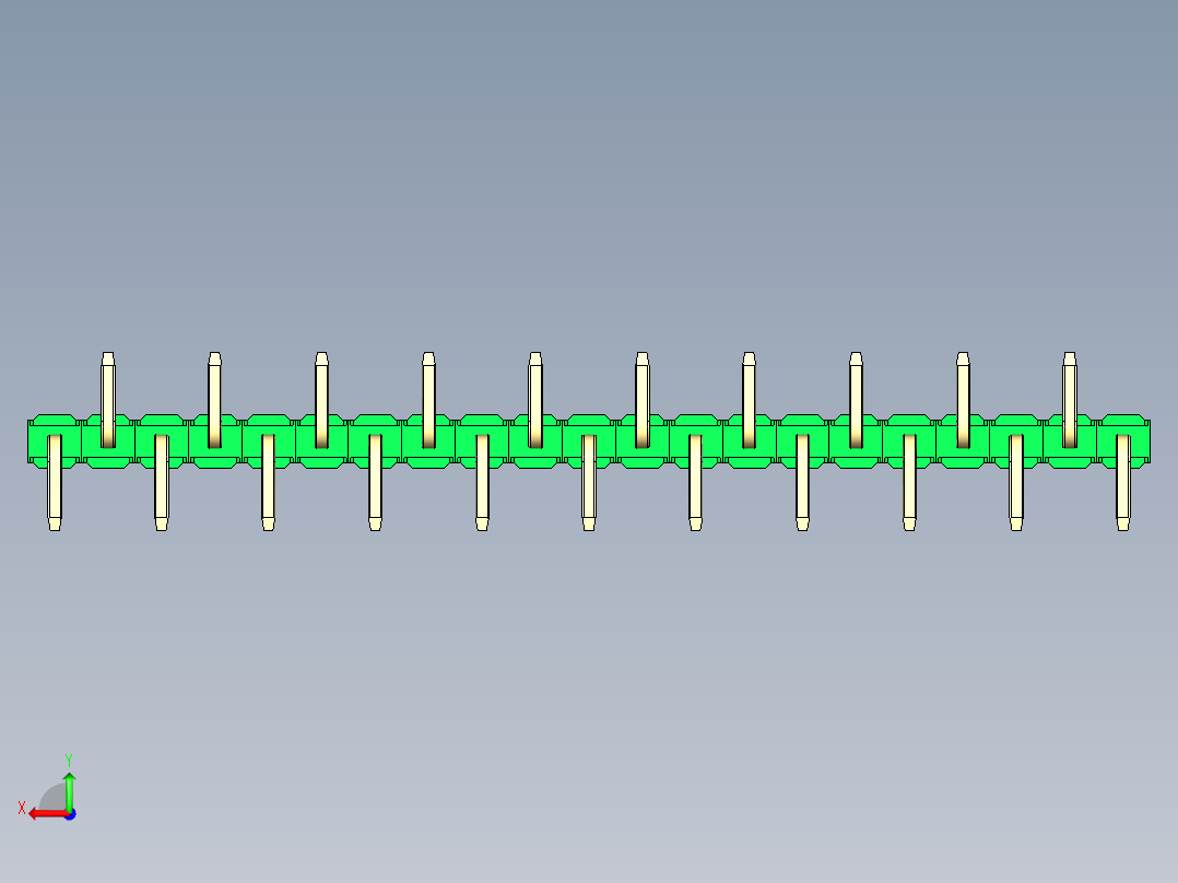 彩色公排针 100mil 2.54mm 系列-DS1022_green_21p_100mil_Type_SMT_R2_rev1.0后视图