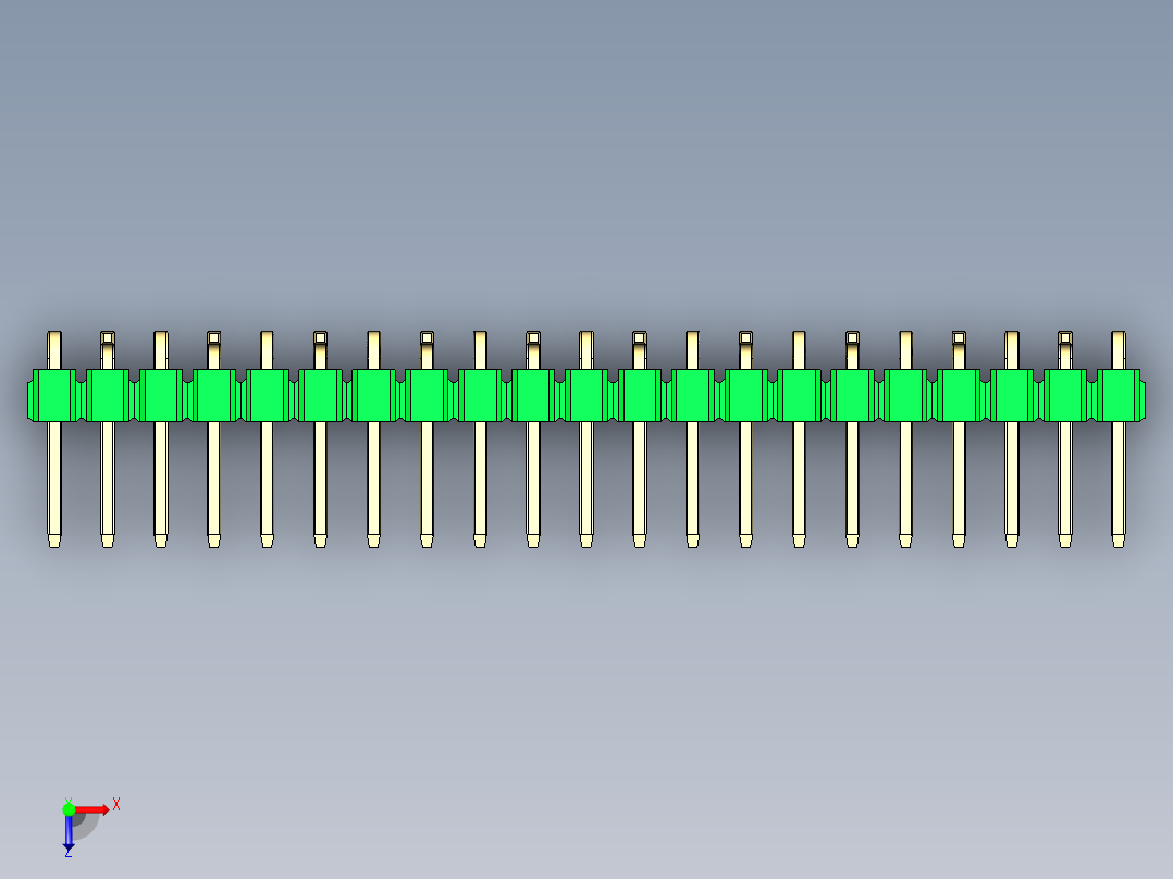 彩色公排针 100mil 2.54mm 系列-DS1022_green_21p_100mil_Type_SMT_R2_rev1.0俯视图