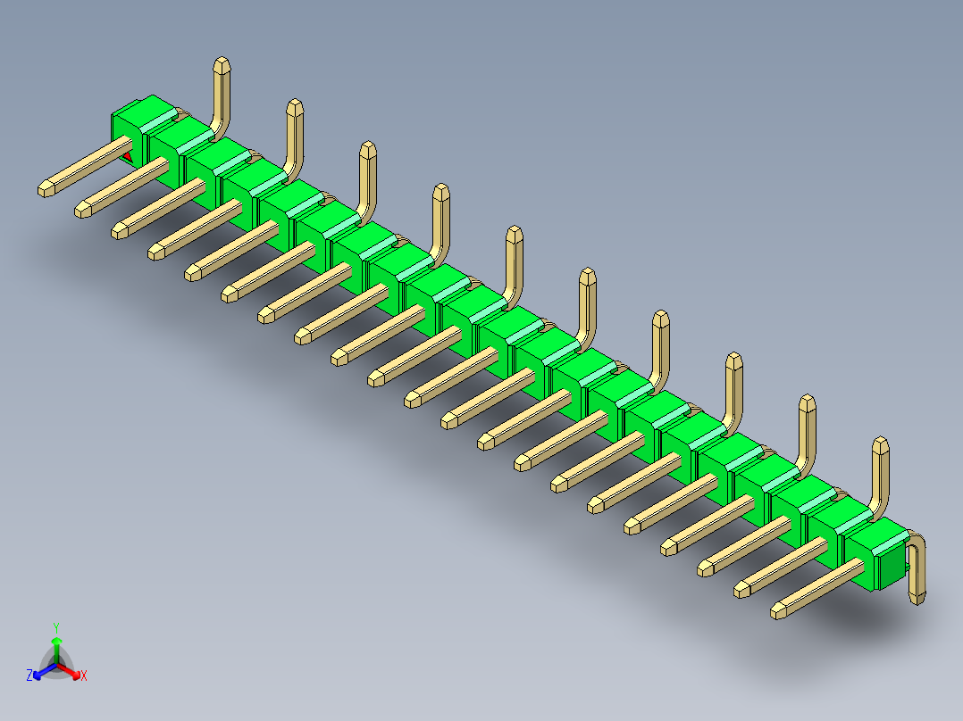 彩色公排针 100mil 2.54mm 系列-DS1022_green_21p_100mil_Type_SMT_R2_rev1.0正等轴测图