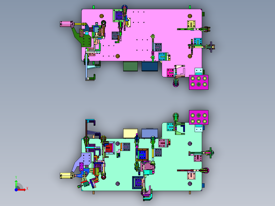 焊接前纵梁总成的夹具前视图