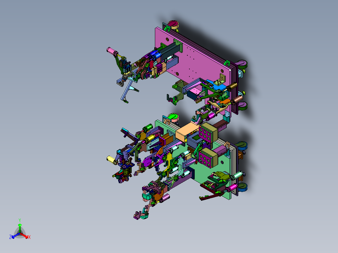 焊接前纵梁总成的夹具正等轴测图