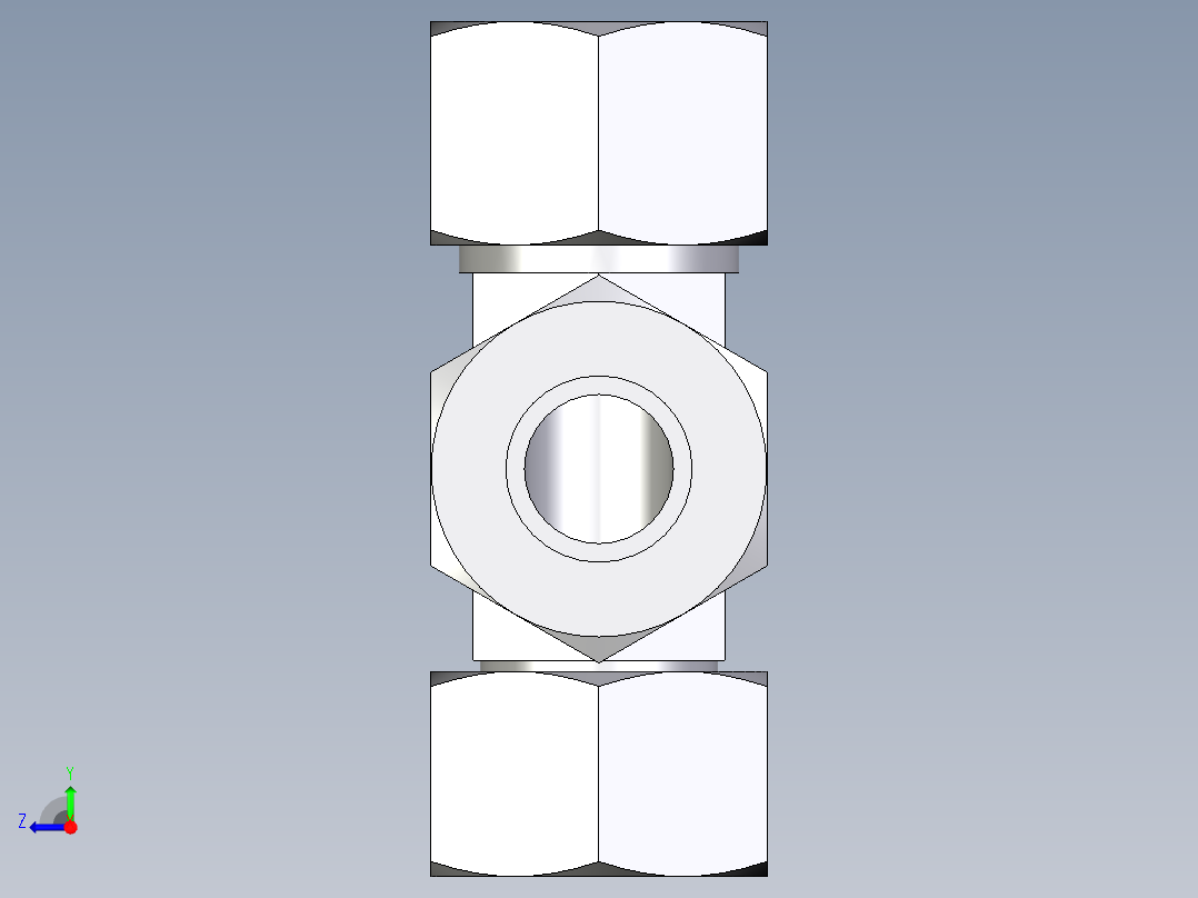 卡套式工业通用硬管接头EO_Swivel_nut_run_tee_EL20ZS71右视图