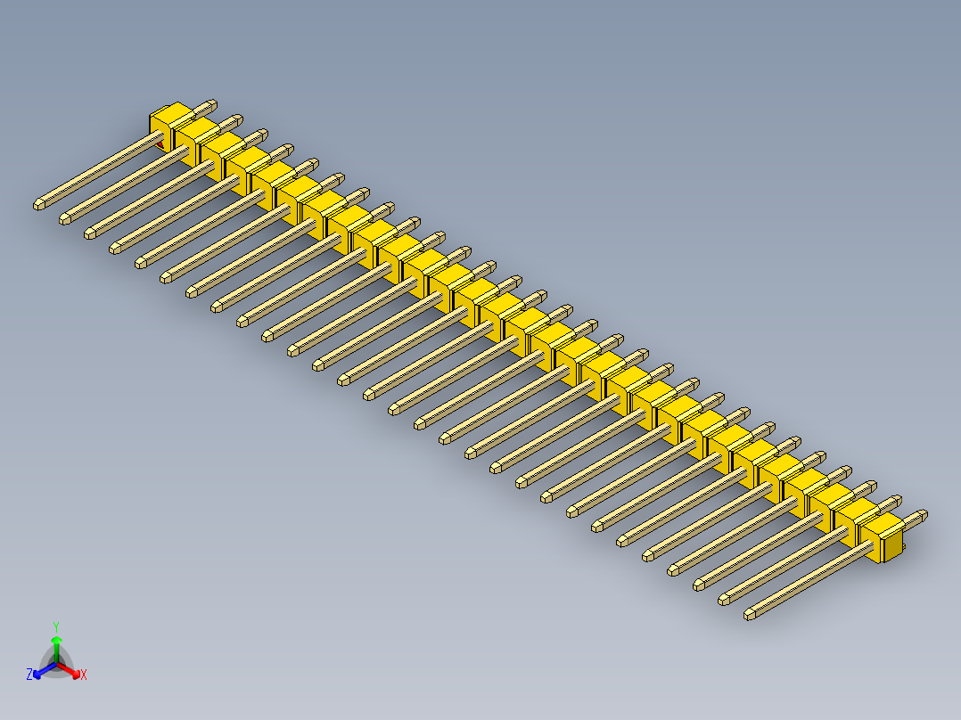 彩色公头100mil（2.54mm）系列-DS1021_yellow_1x29p_100mil_Type5_rev1.0正等轴测图