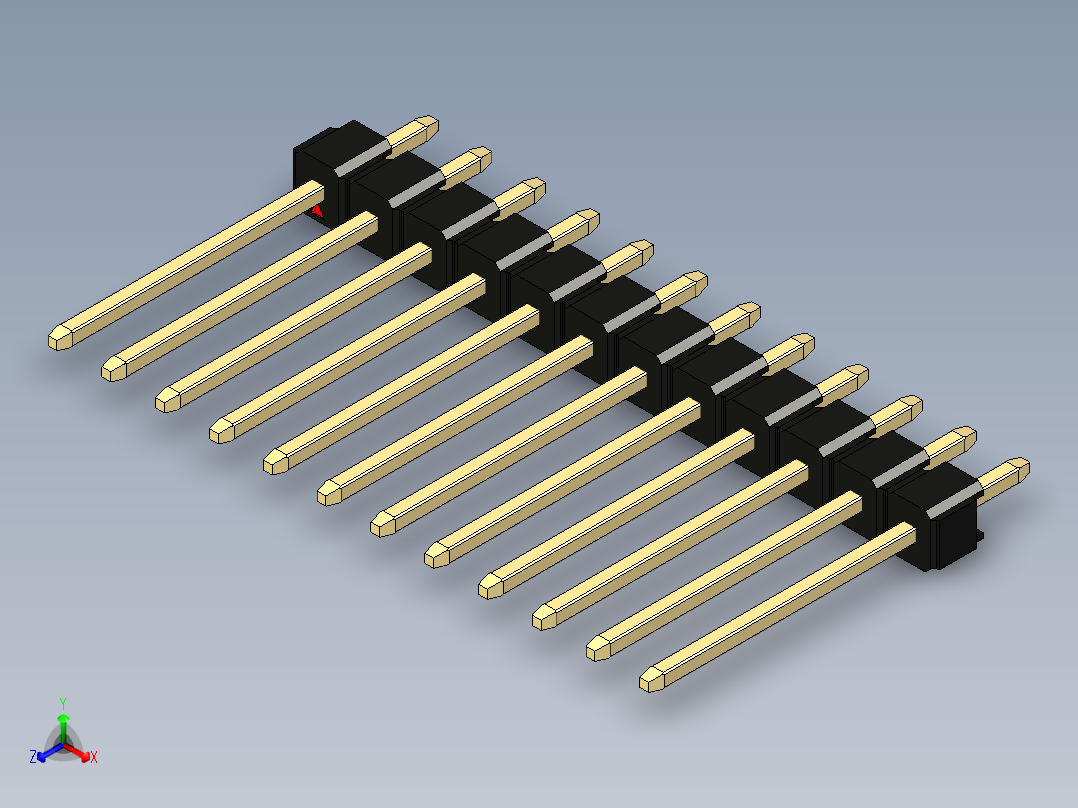 彩色公头100mil（2.54mm）系列-DS1021_black_1x12p_100mil_Type5_rev1.0正等轴测图