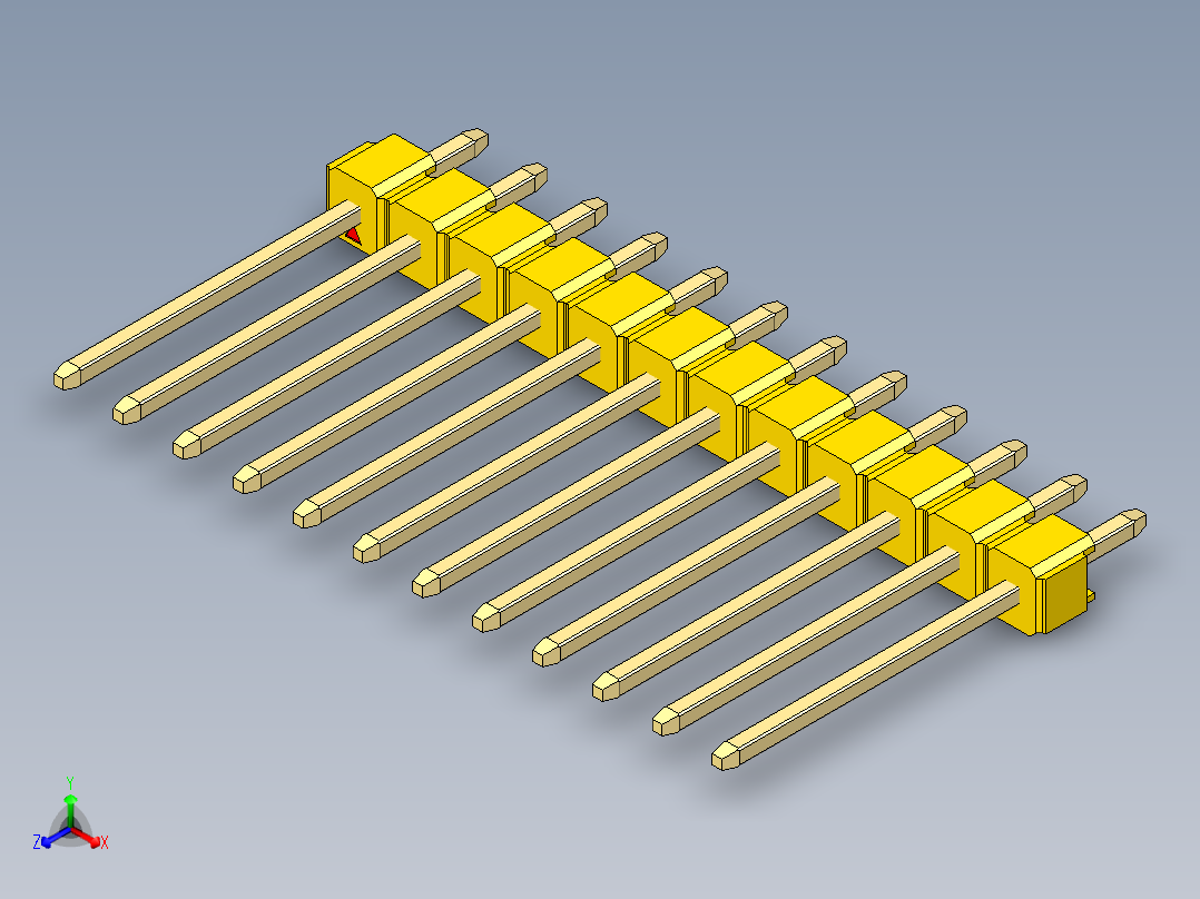 彩色公头100mil（2.54mm）系列-DS1021_yellow_1x12p_100mil_Type5_rev1.0正等轴测图