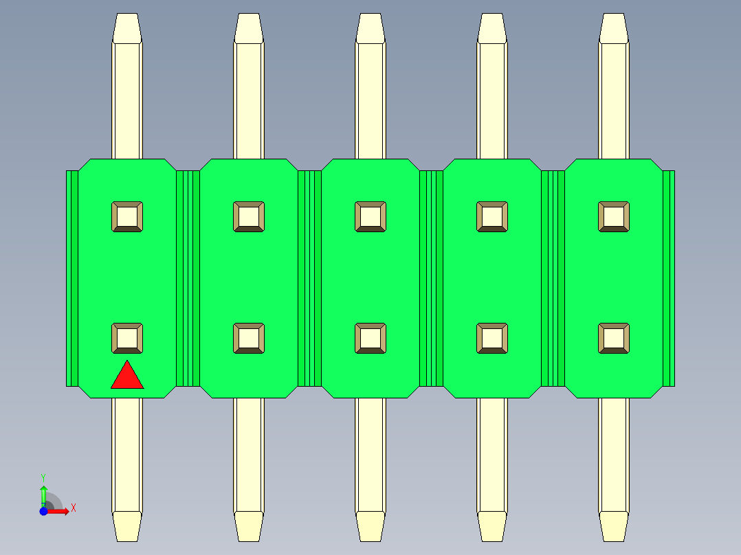彩色公排针 100mil 2.54mm 系列-DS1022_green_10p_100mil_TypeSMT_rev1.0前视图