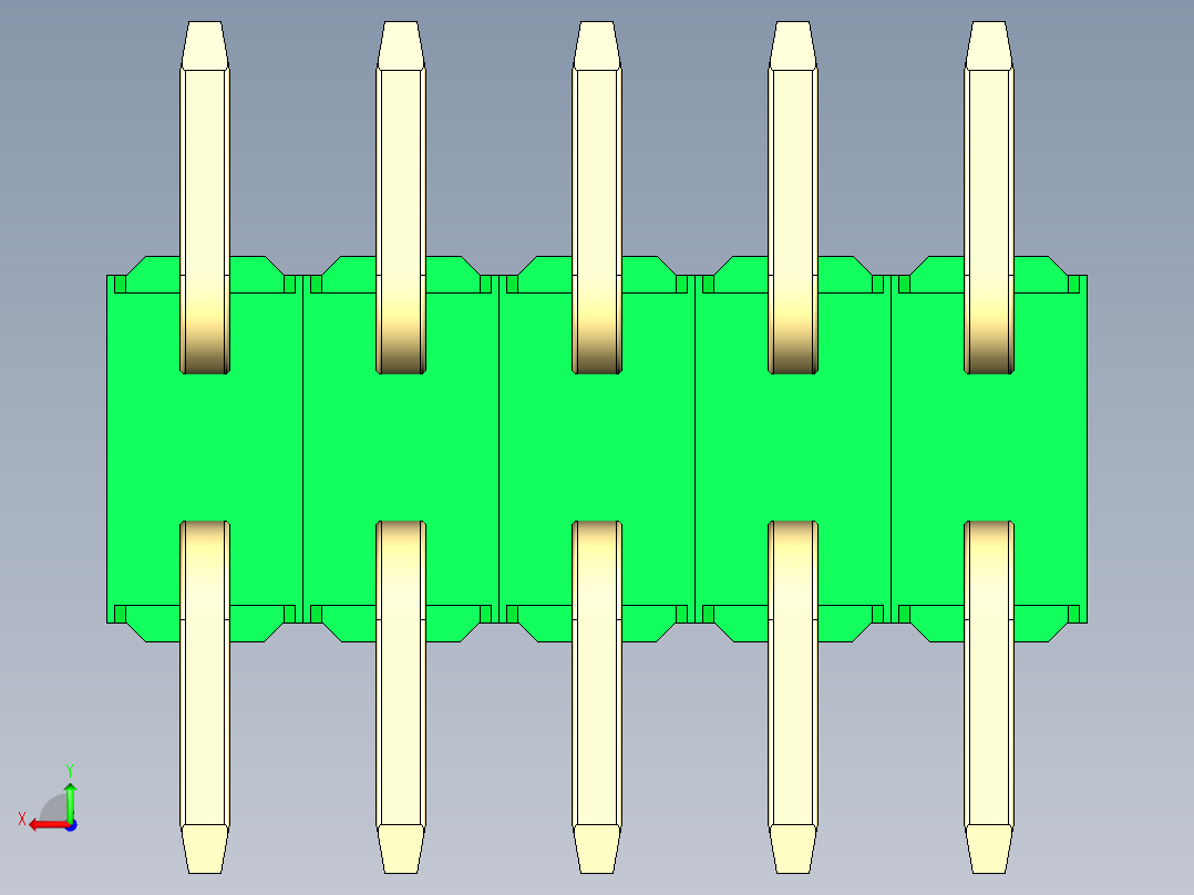 彩色公排针 100mil 2.54mm 系列-DS1022_green_10p_100mil_TypeSMT_rev1.0后视图