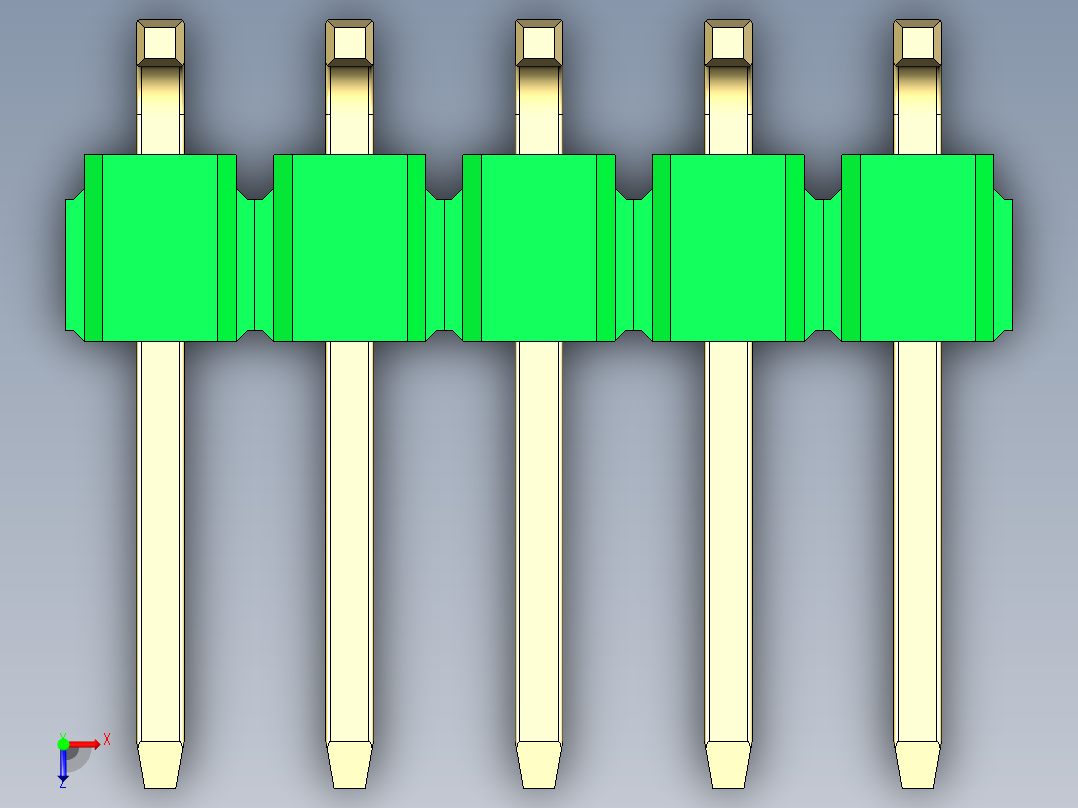 彩色公排针 100mil 2.54mm 系列-DS1022_green_10p_100mil_TypeSMT_rev1.0俯视图