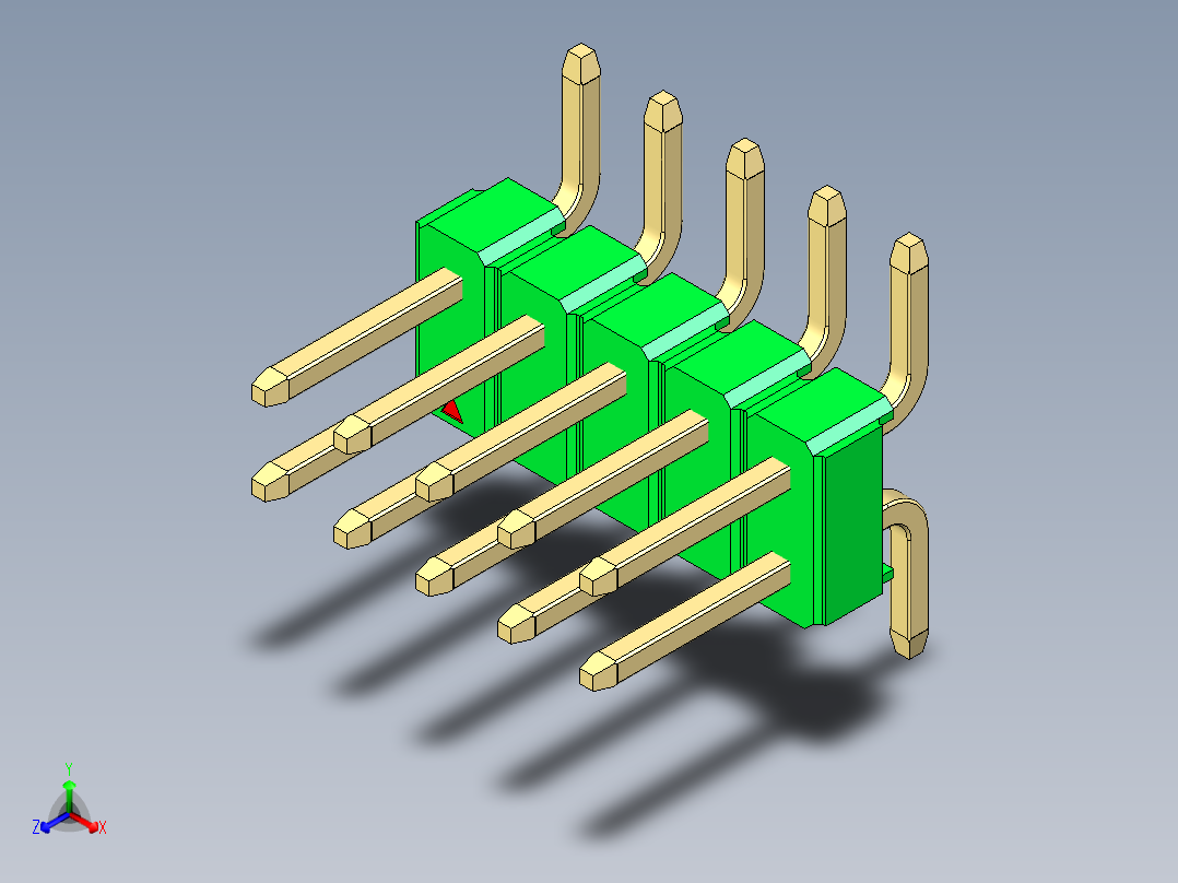 彩色公排针 100mil 2.54mm 系列-DS1022_green_10p_100mil_TypeSMT_rev1.0正等轴测图
