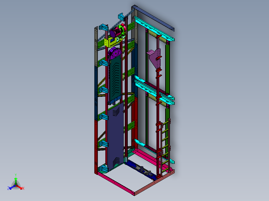 牵引两层电动升降货梯正等轴测图