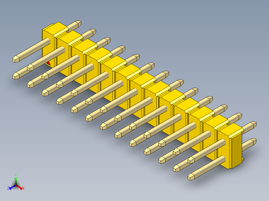 彩色公头100mil（2.54mm）系列-DS1021_yellow_2x13p_100mil_Type1_rev1.0正等轴测图