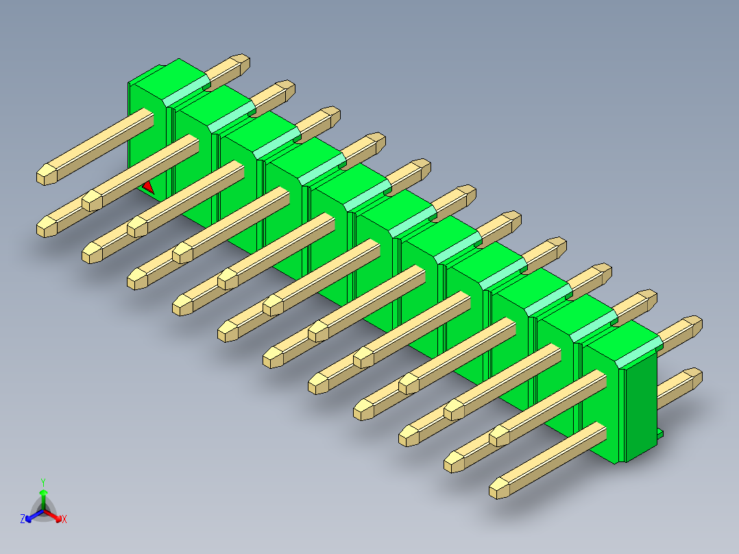 彩色公头100mil（2.54mm）系列-DS1021_green_2x11p_100mil_Type1_rev1.0正等轴测图