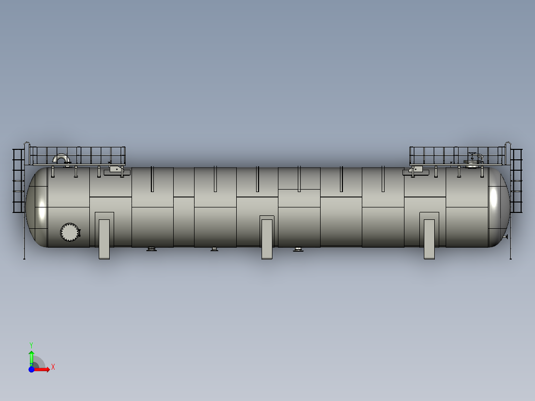 石油和天然气储罐压力容器3D数模图纸 STEP格式前视图