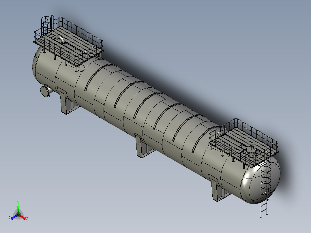 石油和天然气储罐压力容器3D数模图纸 STEP格式正等轴测图