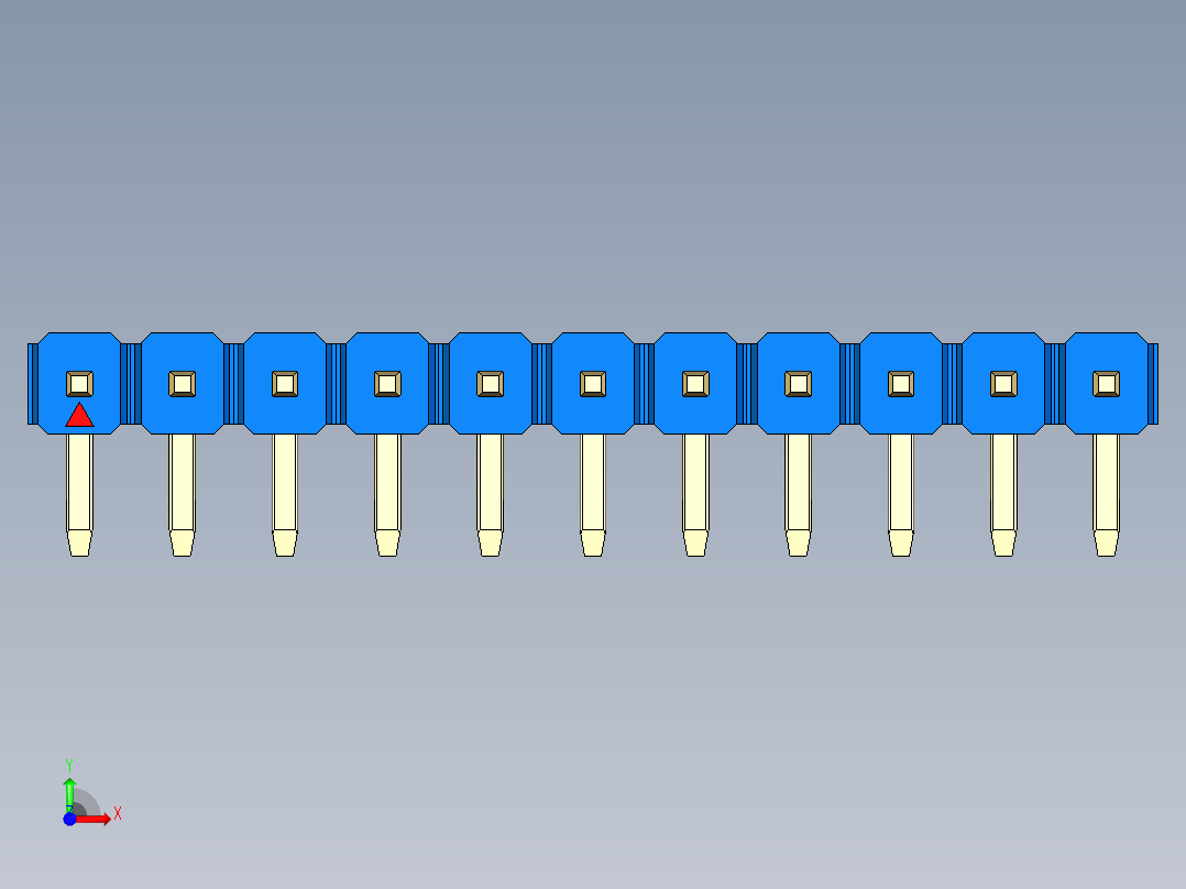 彩色公排针 100mil 2.54mm 系列-DS1022_blue_1x11p_100mil_TypeD_rev1.0前视图