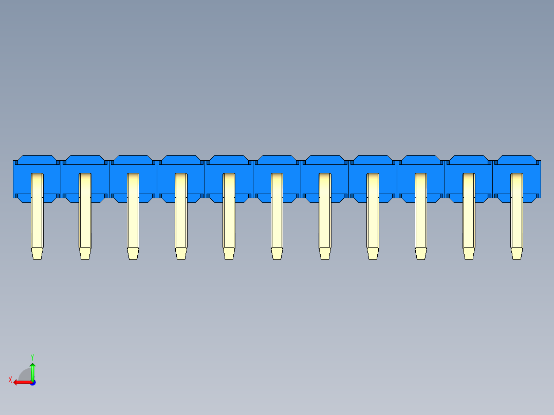 彩色公排针 100mil 2.54mm 系列-DS1022_blue_1x11p_100mil_TypeD_rev1.0后视图