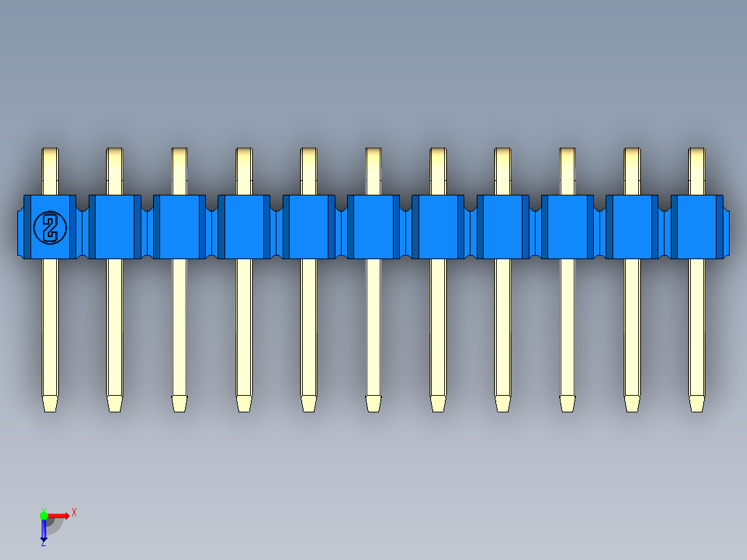 彩色公排针 100mil 2.54mm 系列-DS1022_blue_1x11p_100mil_TypeD_rev1.0俯视图