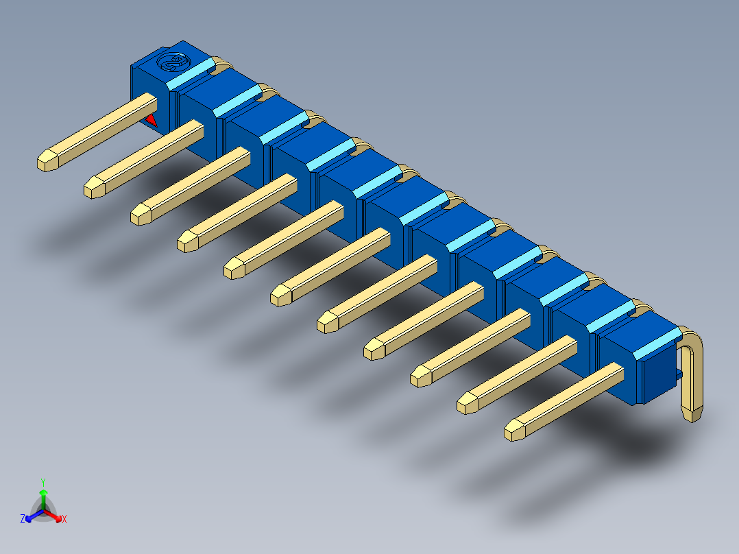 彩色公排针 100mil 2.54mm 系列-DS1022_blue_1x11p_100mil_TypeD_rev1.0正等轴测图