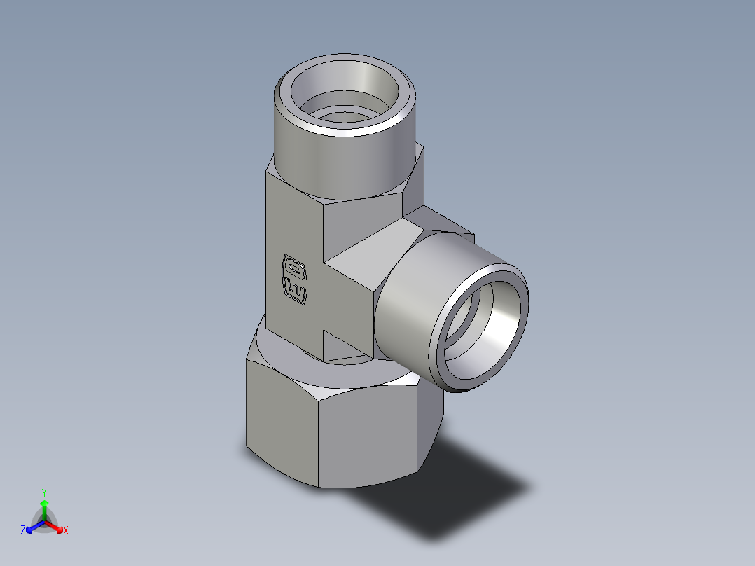 卡套式工业通用硬管接头EO_Standpipe_run_tee_EVL16SOMD71正等轴测图