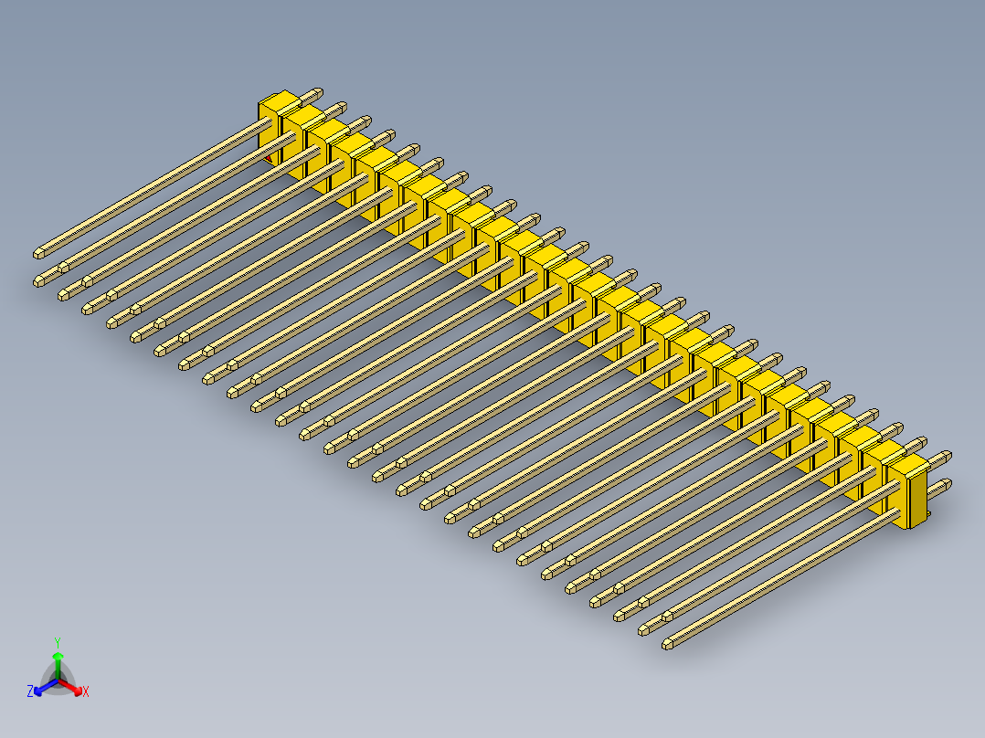 彩色公头100mil（2.54mm）系列-DS1021_yellow_2x27p_100mil_Type43_rev1.0正等轴测图