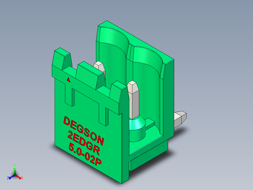 DEGSON 2EDG 系列 5.0mm 可插拔接线端子组-2EDGR-5.0-02P-14-00AH正等轴测图
