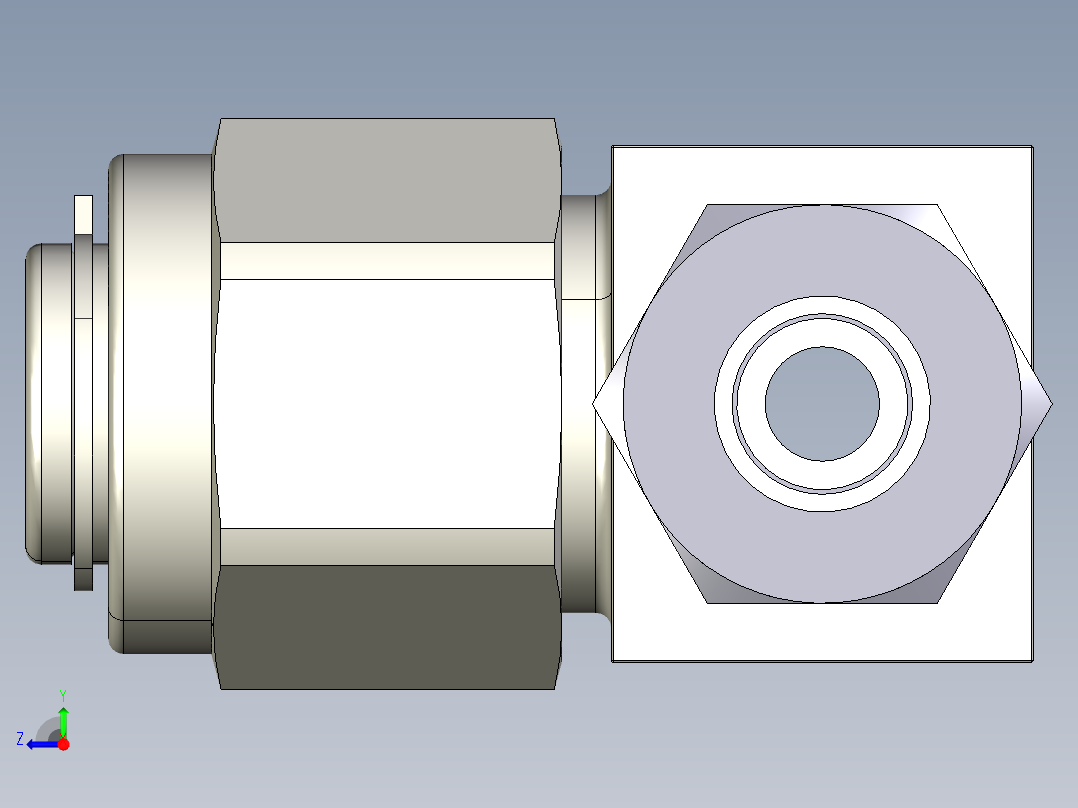 不锈钢三通型颗粒过滤器，12 mm世伟洛克卡套式管接头，无滤芯右视图