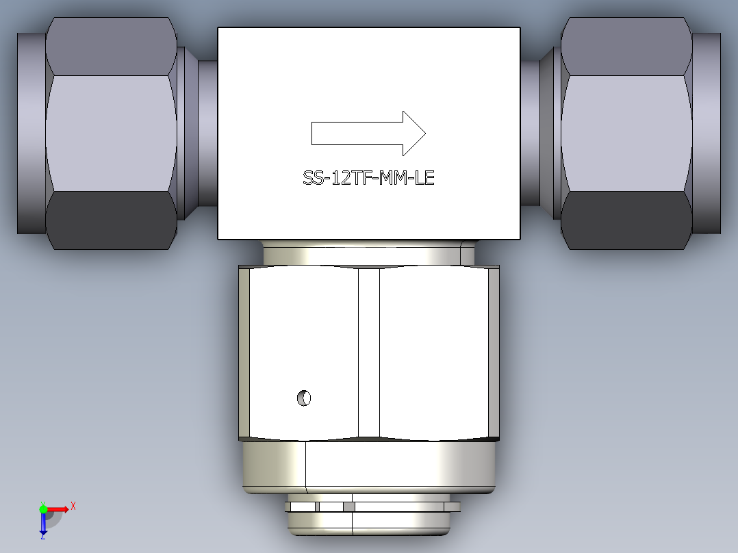 不锈钢三通型颗粒过滤器，12 mm世伟洛克卡套式管接头，无滤芯俯视图